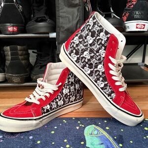 Vans Red and Black Skull High-Top Sneakers